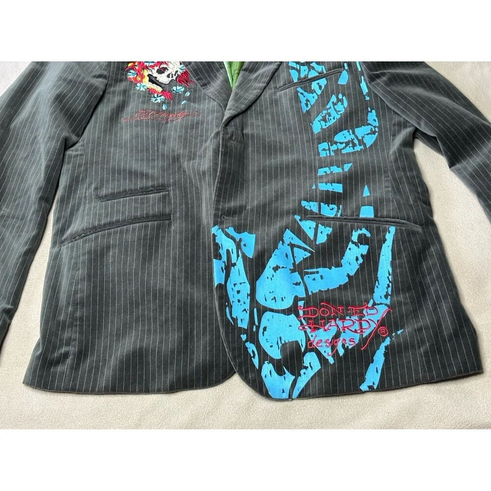 Ed Hardy Christian Audigier Suit Jacket Blazer Black Velvet Embroidered Size XL